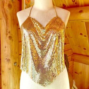 Vintage gold mesh halter top